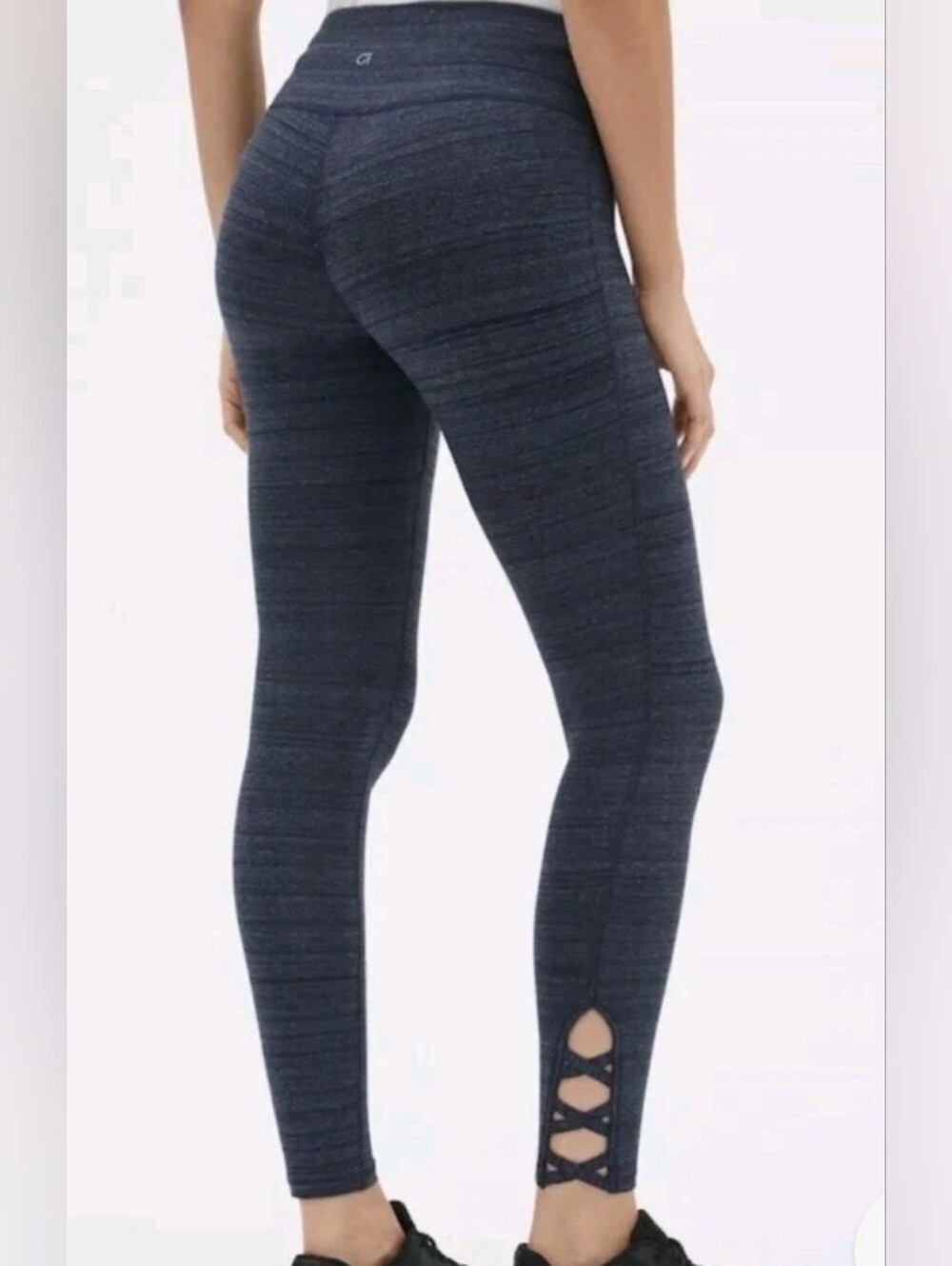 GAP Fit Dark Heather Gray Striped Knit Leggings With Criss Cross Detail at Ankle